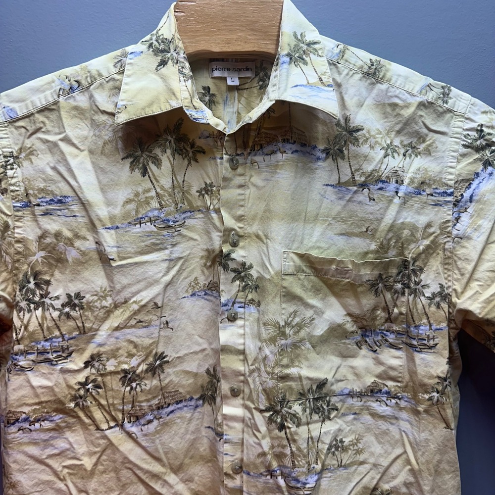 Vintage Pierre Cardin Hawaiian Aloha Shirt Mens L Palm Beach Tropical - Picture 5 of 9